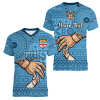 Personalised Father Day Fiji Women V Neck T Shirt I Love You Dad Fijian Tapa Pattern - Wonder Print Shop