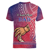 Polynesian Pride Father Day Guam Women V Neck T Shirt I Love You Dad Guaman Latte Stone - Wonder Print Shop