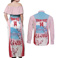 Japan Rugby Custom Couples Matching Off Shoulder Maxi Dress and Long Sleeve Button Shirt Go Sakuras Japanese Mount Fuji