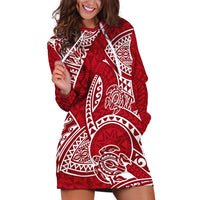 Polynesian Pride Hawaii Hoodie Dress Hawaiian Tribal Honu Red Version - Wonder Print Shop