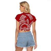 Polynesian Pride Hawaii Raglan Cropped T Shirt Hawaiian Tribal Honu Red Version - Wonder Print Shop