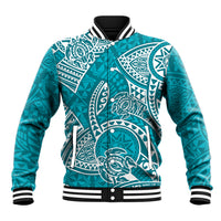 Polynesian Pride Hawaii Baseball Jacket Hawaiian Tribal Honu Turquoise Version - Wonder Print Shop