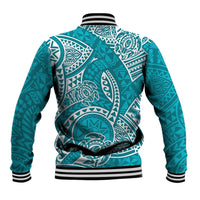 Polynesian Pride Hawaii Baseball Jacket Hawaiian Tribal Honu Turquoise Version - Wonder Print Shop