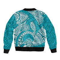 Polynesian Pride Hawaii Bomber Jacket Hawaiian Tribal Honu Turquoise Version - Wonder Print Shop