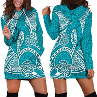 Polynesian Pride Hawaii Hoodie Dress Hawaiian Tribal Honu Turquoise Version - Wonder Print Shop