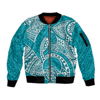 Polynesian Pride Hawaii Sleeve Zip Bomber Jacket Hawaiian Tribal Honu Turquoise Version - Wonder Print Shop