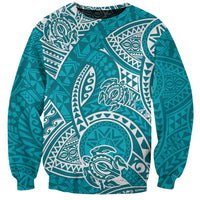 Polynesian Pride Hawaii Sweatshirt Hawaiian Tribal Honu Turquoise Version - Wonder Print Shop