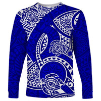 Polynesian Pride Hawaii Long Sleeve Shirt Hawaiian Tribal Honu Blue Version - Wonder Print Shop