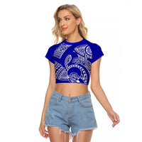 Polynesian Pride Hawaii Raglan Cropped T Shirt Hawaiian Tribal Honu Blue Version - Wonder Print Shop