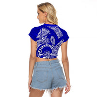 Polynesian Pride Hawaii Raglan Cropped T Shirt Hawaiian Tribal Honu Blue Version - Wonder Print Shop