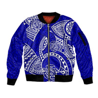 Polynesian Pride Hawaii Sleeve Zip Bomber Jacket Hawaiian Tribal Honu Blue Version - Wonder Print Shop