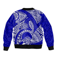 Polynesian Pride Hawaii Sleeve Zip Bomber Jacket Hawaiian Tribal Honu Blue Version - Wonder Print Shop