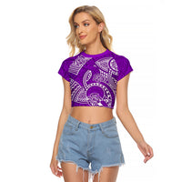 Polynesian Pride Hawaii Raglan Cropped T Shirt Hawaiian Tribal Honu Purple Version - Wonder Print Shop