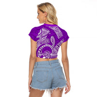 Polynesian Pride Hawaii Raglan Cropped T Shirt Hawaiian Tribal Honu Purple Version - Wonder Print Shop