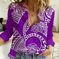 Polynesian Pride Hawaii Women Casual Shirt Hawaiian Tribal Honu Purple Version - Wonder Print Shop