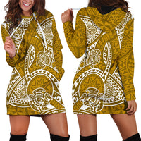 Polynesian Pride Hawaii Hoodie Dress Hawaiian Tribal Honu Gold Version - Wonder Print Shop