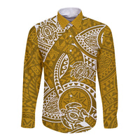 Polynesian Pride Hawaii Long Sleeve Button Shirt Hawaiian Tribal Honu Gold Version - Wonder Print Shop