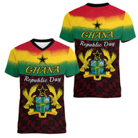 1 July Ghana Republic Day Women V Neck T Shirt African Pattern Mix Flag Unique Style - Wonder Print Shop