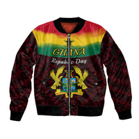 Personalised 1 July Ghana Republic Day Sleeve Zip Bomber Jacket African Pattern Mix Flag Unique Style - Wonder Print Shop