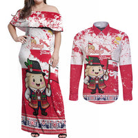 Poland Pierogi Festival Couples Matching Off Shoulder Maxi Dress and Long Sleeve Button Shirt Funny Dumpling Costume With Flag - Wonder Print Shop