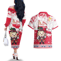 Poland Pierogi Festival Couples Matching Off The Shoulder Long Sleeve Dress and Hawaiian Shirt Funny Dumpling Costume With Flag - Wonder Print Shop