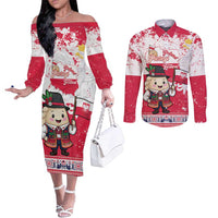 Poland Pierogi Festival Couples Matching Off The Shoulder Long Sleeve Dress and Long Sleeve Button Shirt Funny Dumpling Costume With Flag - Wonder Print Shop