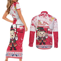 Poland Pierogi Festival Couples Matching Short Sleeve Bodycon Dress and Long Sleeve Button Shirt Funny Dumpling Costume With Flag - Wonder Print Shop