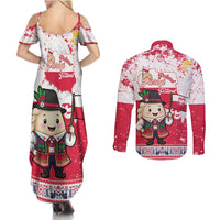 Poland Pierogi Festival Couples Matching Summer Maxi Dress and Long Sleeve Button Shirt Funny Dumpling Costume With Flag - Wonder Print Shop