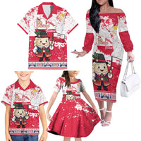 Poland Pierogi Festival Family Matching Off The Shoulder Long Sleeve Dress and Hawaiian Shirt Funny Dumpling Costume With Flag - Wonder Print Shop