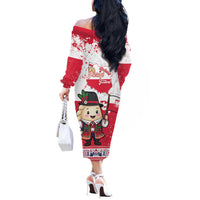 Poland Pierogi Festival Off The Shoulder Long Sleeve Dress Funny Dumpling Costume With Flag - Wonder Print Shop