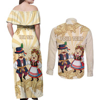 Personalised Pierogi Festival Poland Couples Matching Off Shoulder Maxi Dress and Long Sleeve Button Shirt Polska Dumpling Kocham - Wonder Print Shop