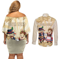 Personalised Pierogi Festival Poland Couples Matching Off Shoulder Short Dress and Long Sleeve Button Shirt Polska Dumpling Kocham - Wonder Print Shop