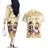 Personalised Pierogi Festival Poland Couples Matching Off The Shoulder Long Sleeve Dress and Hawaiian Shirt Polska Dumpling Kocham - Wonder Print Shop