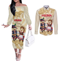 Personalised Pierogi Festival Poland Couples Matching Off The Shoulder Long Sleeve Dress and Long Sleeve Button Shirt Polska Dumpling Kocham - Wonder Print Shop