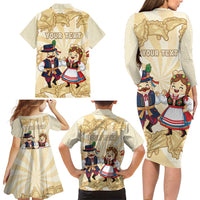 Personalised Pierogi Festival Poland Family Matching Long Sleeve Bodycon Dress and Hawaiian Shirt Polska Dumpling Kocham - Wonder Print Shop