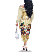 Personalised Pierogi Festival Poland Family Matching Off The Shoulder Long Sleeve Dress and Hawaiian Shirt Polska Dumpling Kocham - Wonder Print Shop
