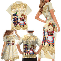 Personalised Pierogi Festival Poland Family Matching Short Sleeve Bodycon Dress and Hawaiian Shirt Polska Dumpling Kocham - Wonder Print Shop