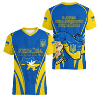 Ukraine Women V Neck T Shirt Happy Ukrainian 32nd Independence Anniversary - Wonder Print Shop