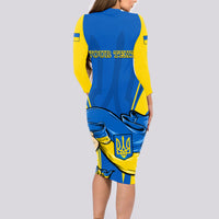 Custom Ukraine Long Sleeve Bodycon Dress Happy Ukrainian 32nd Independence Anniversary - Wonder Print Shop