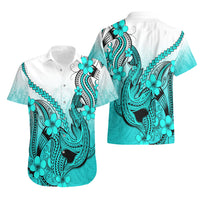 Hawaii Hawaiian Shirt Polynesian Shark Tattoo With Plumeria Turquoise Gradient - Wonder Print Shop