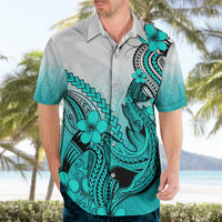 Hawaii Hawaiian Shirt Polynesian Shark Tattoo With Plumeria Turquoise Gradient - Wonder Print Shop