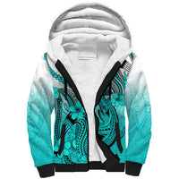 Hawaii Sherpa Hoodie Polynesian Shark Tattoo With Plumeria Turquoise Gradient - Wonder Print Shop