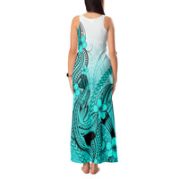 Hawaii Tank Maxi Dress Polynesian Shark Tattoo With Plumeria Turquoise Gradient - Wonder Print Shop