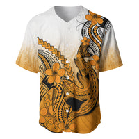 Hawaii Baseball Jersey Polynesian Shark Tattoo With Plumeria Orange Gradient - Wonder Print Shop