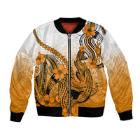 Hawaii Bomber Jacket Polynesian Shark Tattoo With Plumeria Orange Gradient - Wonder Print Shop