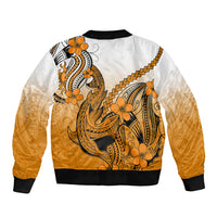 Hawaii Bomber Jacket Polynesian Shark Tattoo With Plumeria Orange Gradient - Wonder Print Shop