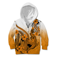 Hawaii Kid Hoodie Polynesian Shark Tattoo With Plumeria Orange Gradient - Wonder Print Shop