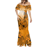 Hawaii Mermaid Dress Polynesian Shark Tattoo With Plumeria Orange Gradient - Wonder Print Shop