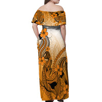 Hawaii Off Shoulder Maxi Dress Polynesian Shark Tattoo With Plumeria Orange Gradient - Wonder Print Shop