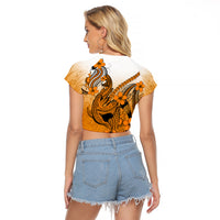 Hawaii Raglan Cropped T Shirt Polynesian Shark Tattoo With Plumeria Orange Gradient - Wonder Print Shop